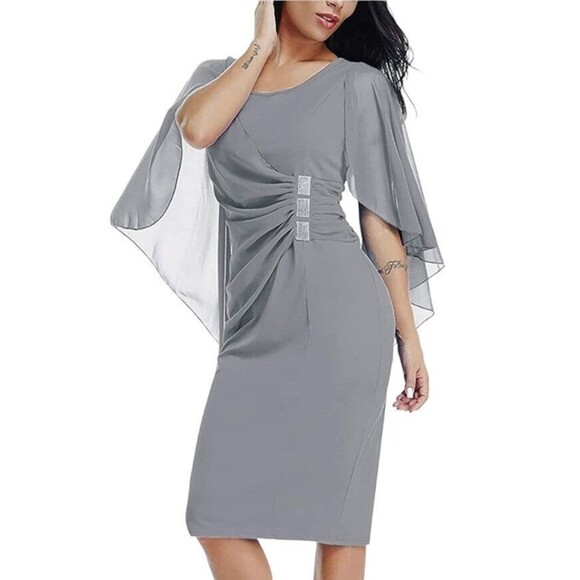 LALAGEN Women chiffon dress Sz 3XL ruffles flattering cap sleeve Dress - Picture 4 of 8